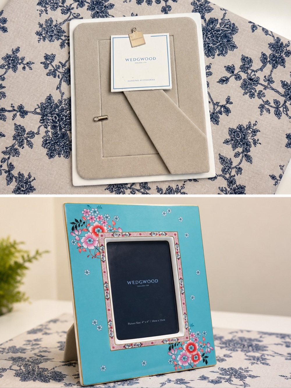 Wedgwood England Turquoise Floral Frame with Pink and Gold Accents